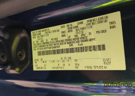 2016 Ford F-150 Xl from USA, damaged, VIN 1FTEX1EP7GFD08707